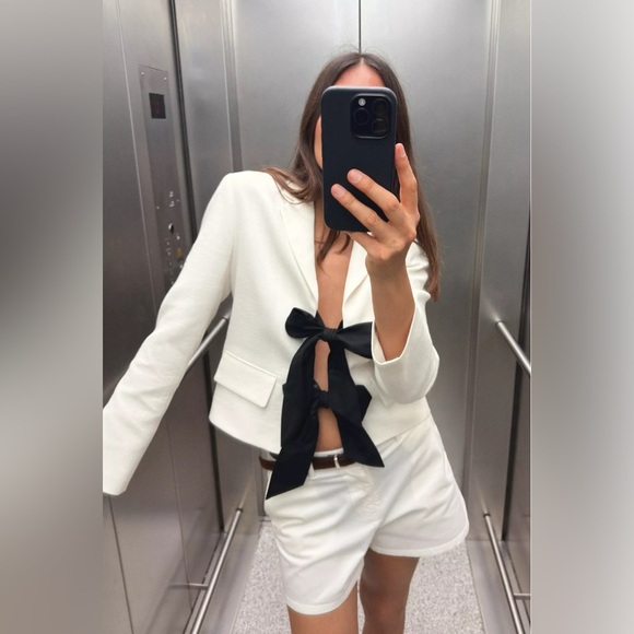 Zara Contrast Tie Blazer - Picture 3 of 5